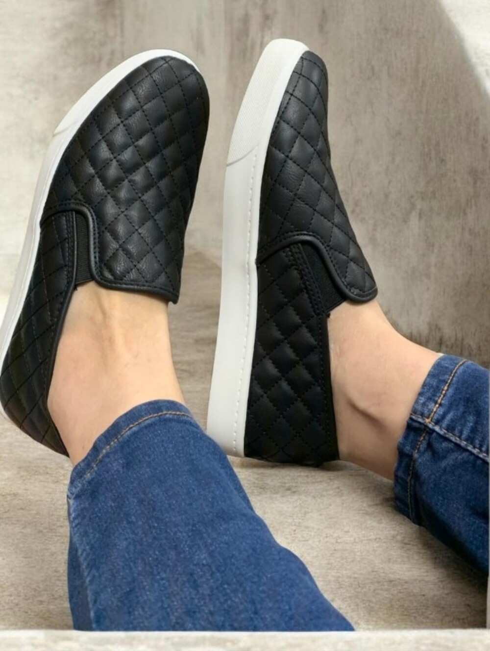 A New Day Quilted Black Slip-On Sneakers with White Sole